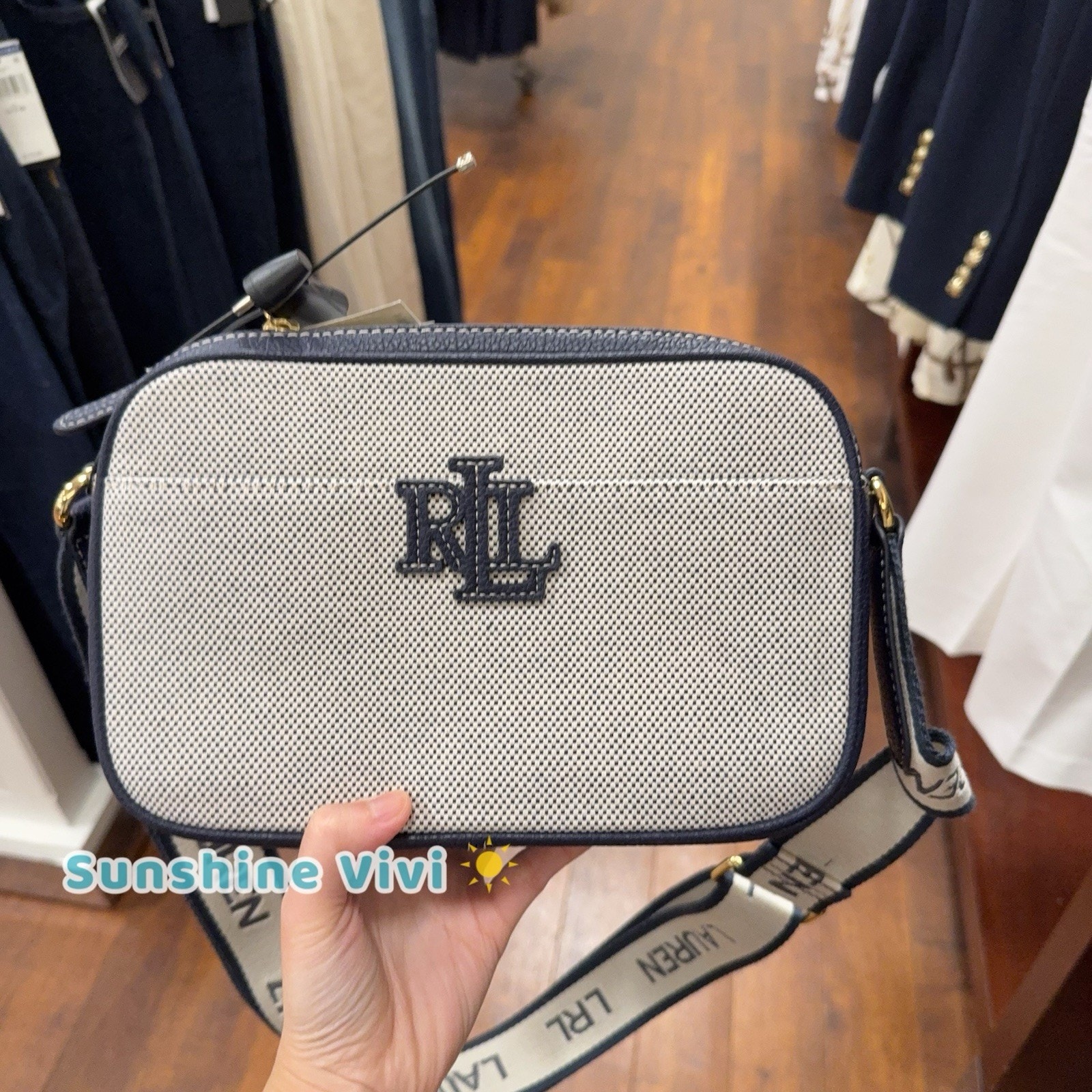 Nwt Lauren Ralph Lauren Carrie Pebble Canvas Leather Crossbody Bag Blue Multi